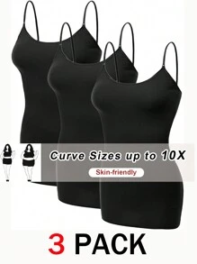 SHEIN CURVE+ Plus Size Women's Solid Color Casual Elegant Camisole Tank Tops, Multi-Pack