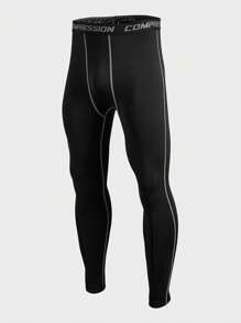 Manfinity Sport PWRUP 男友风格男士字母印花弹力腰部压缩紧身裤，瑜伽