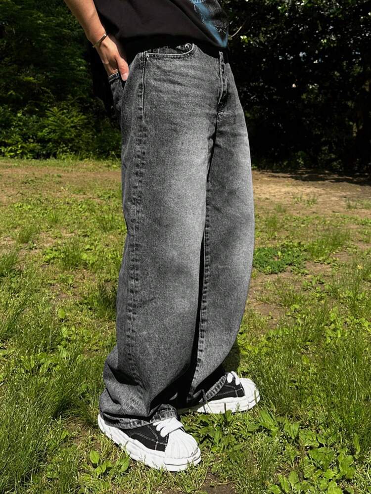 4-Season Men's Solid Color Casual Jeans With Pockets