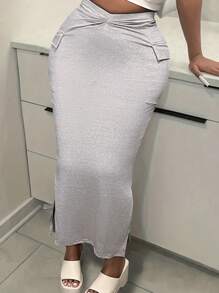 Slaydiva 大尺碼日常街頭風格休閒裙,側開叉口和口袋設計