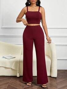 SHEIN Lady 四季婚礼宾客女士背心、西装和西装裤服装秋冬红色女士西装套装 - 酒紅色 - 查看 4