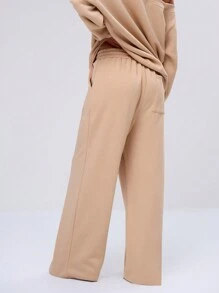 MUSERA Pocket Detail Wide Leg Sweatpants Vacation Boho Elegant Holiday Vacation Holiday Airport - Apricot - View 4