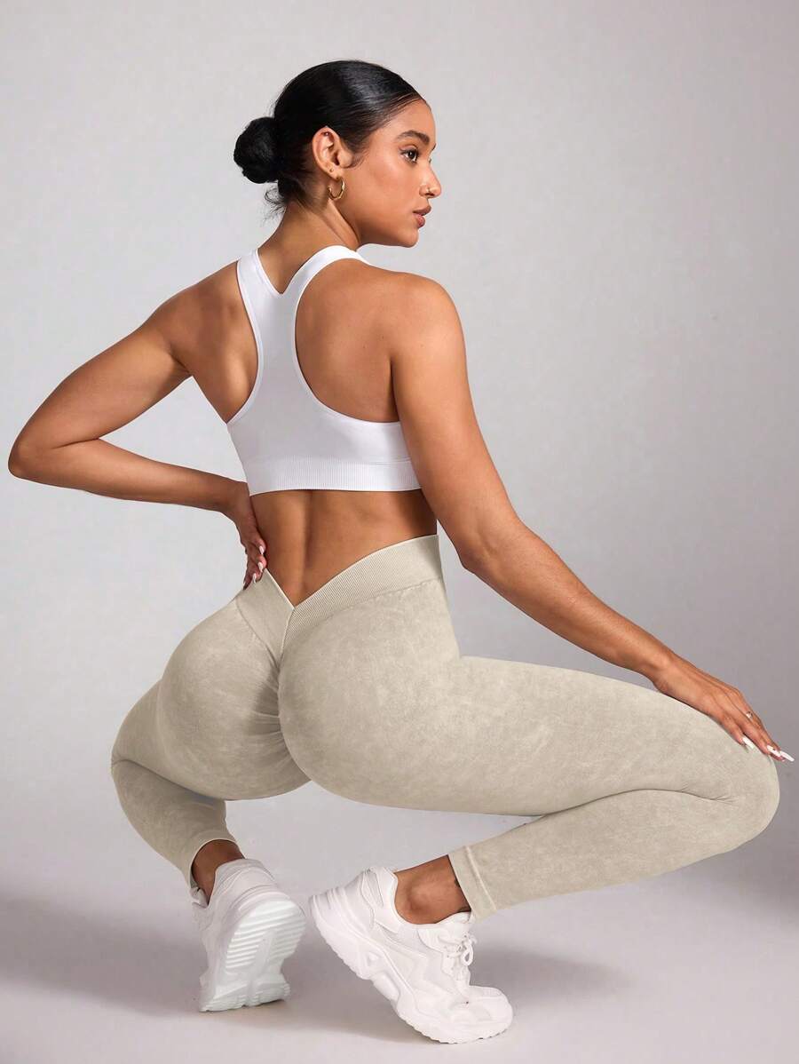 Leggings deportivos para mujer con aspecto vintage lavado y sin costuras