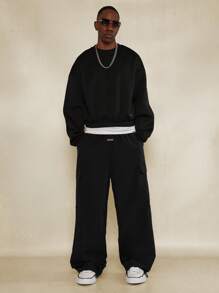 SUMWON Loose Fit Nylon Cargo Parachute Pant - Black - View 3