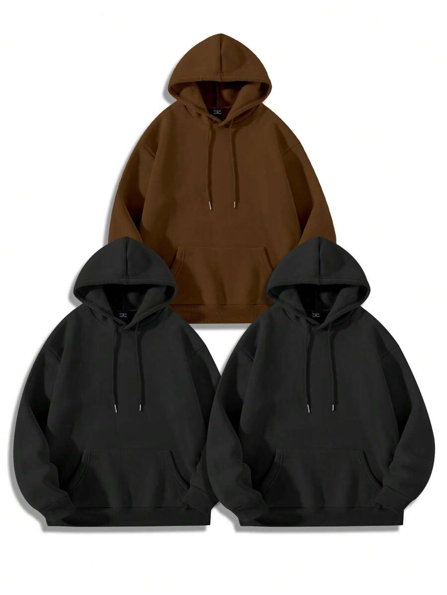 Manfinity Homme Men's Solid Color Long Sleeve Hooded Pocket Sweatshirt, Casual Daily Wear