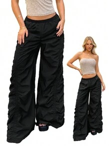 Forever 21 Quần thể thao phong cách đường phố, quần cargo nữ gợi cảm, quần ống rộng dự tiệc, quần ống rộng mùa thu, quần dài đi lễ hội. - màu đen - Xem 5