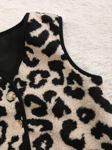 SHEIN Unity Fluffy Leopard Print Women Vest Jacket - Multicolor - View 5