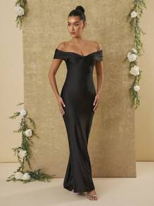 Hauture Off Shoulder Twist Backless Dress - Black - View 2