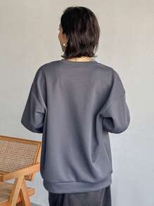 FRIFUL Sudadera gruesa con forro térmico y diseño de corte con letras para mujer, otoño e invierno - Gris - Ver 3