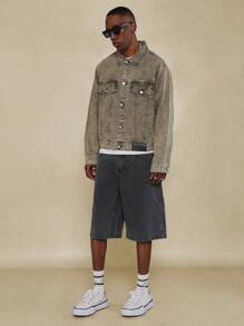 SUMWON 后背涂鸦图案印花水洗牛仔短裤