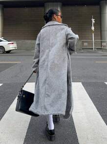 SHEIN EZwear Áo khoác thường ngày dài tay mềm mại cơ bản cho nữ, mùa đông - Xám - Xem 2