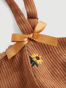 SHEIN MOD 大码灯芯绒碎花吊带背心衬衫配蝴蝶结 - 棕色 - 查看 3