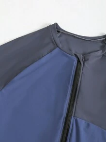 Surfspeed 2pcs/Set Men's Contrast Color Block Long Sleeve Top And Swim Shorts - Grey - View 6