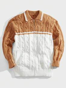 Forever 21 Men's Zip Through Cardigan With Lapel - Apricot - View 2