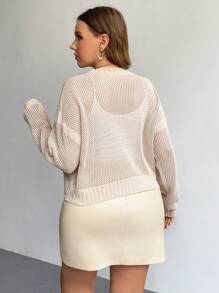 SHEIN Privé Plus Size Women Knitted Pullover Sweater, Fall Season, Apricot Color, Hollow Openwork Embroidered Design - Apricot - View 2