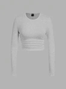 SHEIN EZwear 2 件套女士休闲简约黑灰色花卉印花圆领长袖 T 恤，适合春秋季节 - 彩色 - 查看 6