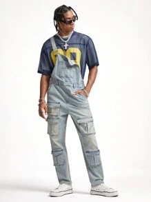 PAVTROS Manfinity Streetrush Men's Light Blue Washed Denim Overall Pants