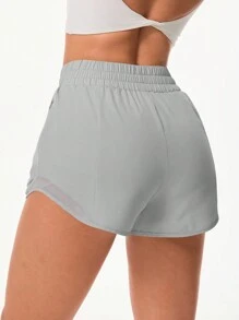Effen kleur elastische taille zak sport shorts, zomer vrouwen sweat short, gym short, biker short comfortabele short