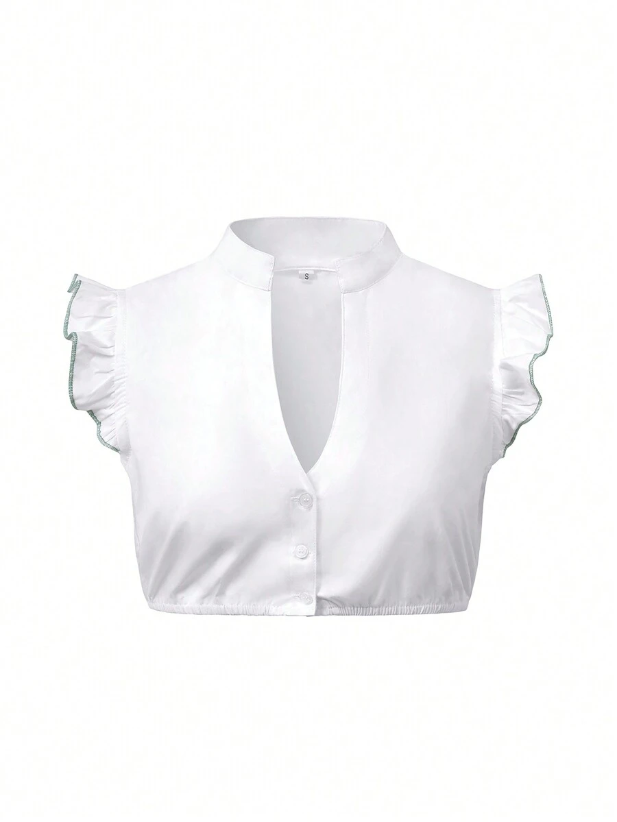 Blusa tipo Dirndl de Oktoberfest para mujeres, blusa tradicional bávara tipo Dirndl, blusa con escote en V y corte cropped - Verde - Ver 1