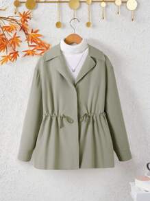 Tween Girl Windproof Cinched Waist Casual Simple Blazer