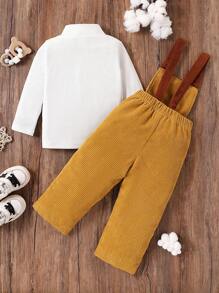 2 piezas/Set Conjunto casual de niña bebé con Top de cuello alto cálida y pantalones de peto holgados, adecuado para otoño e invierno