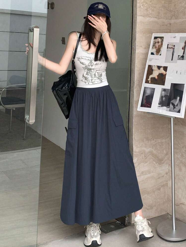 Women's Solid Color Umbrella Skirt Workwear Skirt