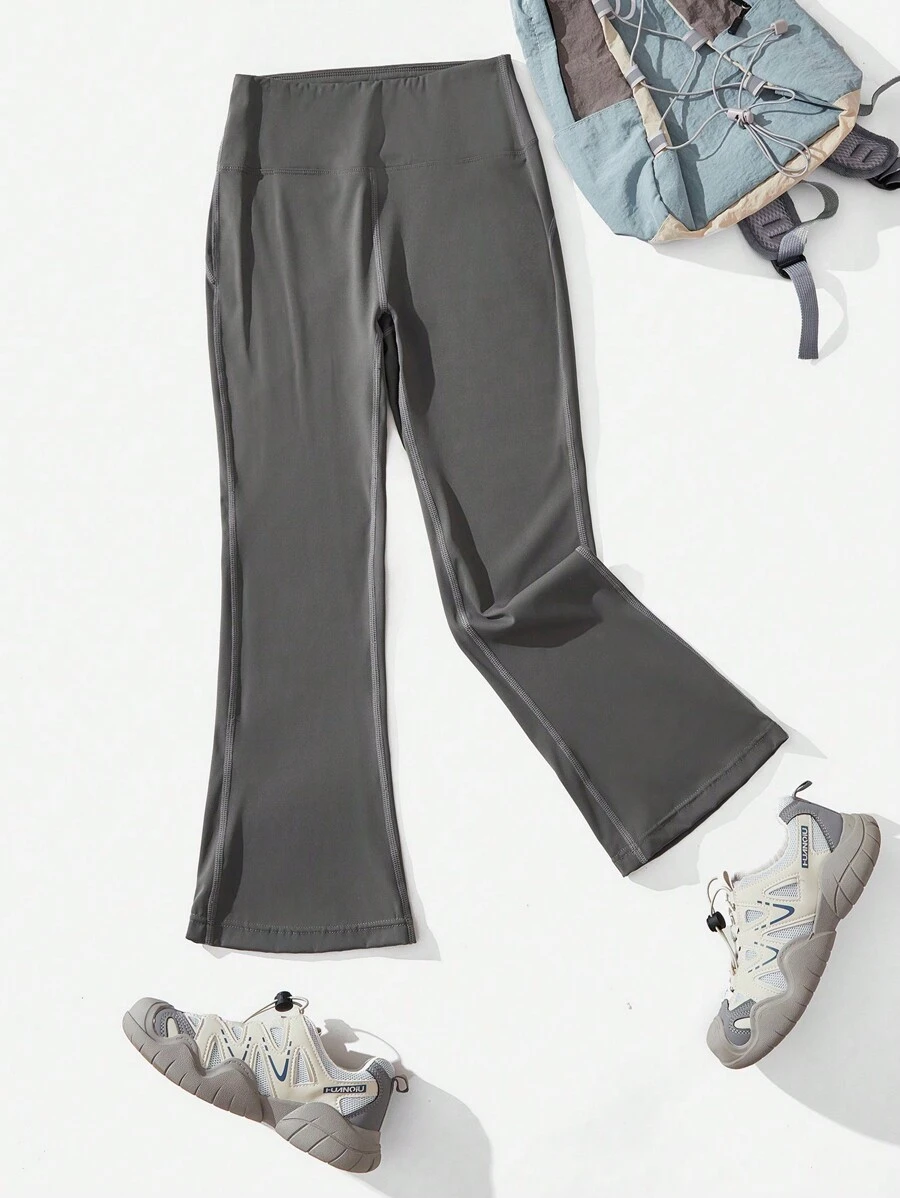 SHEIN Girls Fall/Winter Soft, Breathable & Warm High Stretch Yoga Pants With Flared Hem Design, Suitable For Outdoor, Casual Sports, City Street Wear, Daily Outfit