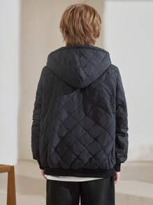 SHEIN 少年 Teddy 毛毛內襯帽式菱形加厚外套