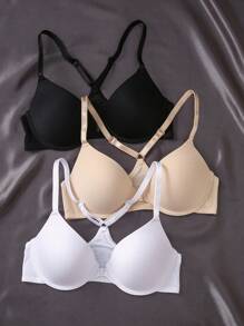 3pcs/Set Comfortable Front Button Closure Padded Push Up Bras For Small Bust, Lift & Support