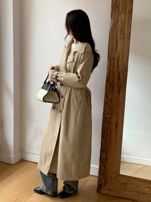 DAZY Women Business Casual Solid Color Double-Breasted Trench Coat,Fall Women Clothes