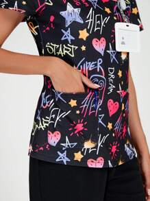 TaskEZ Phụ nữ - Áo thun cổ chữ V in hình Sweetheart, Đồng phục y tá cổ chữ V tay ngắn có 2 túi Áo phông chà hàng đầu - Nhiều màu - Xem 6