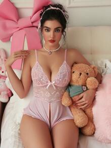 PetitDoll 1pc Ladies' Lace & Mesh Sexy Bodysuit - Pink - View 3