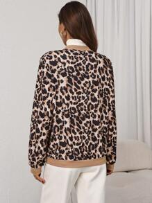 SHEIN Privé Women's Autumn And Winter Elegant Commuter All-Match Leopard Jacket, Leopard Costume. Suitable For Back To School Season. Carnival