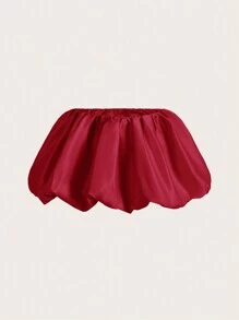 SHEIN ICON Y2k 春季纯色低腰褶皱泡泡花迷你裙 - 酒紅色 - 查看 1