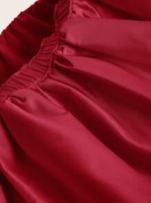 SHEIN ICON Y2k 春季纯色低腰褶皱泡泡花迷你裙 - 酒紅色 - 查看 4