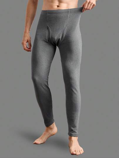 SHEIN Men's Solid Color Elastic Waist Casual Thermal Underwear Leggings, Fall / Winter