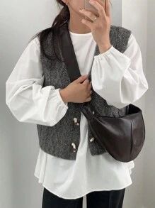 DAZY Women's Button-Up Sleeveless Knit Cardigan Vest, Spring/Fall - Grey - View 4