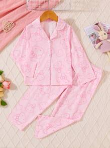 2pcs Young Girl Rabbit Print Flame Retardant Casual Sweatshirt And Pants Homewear Set - Pink - View 7