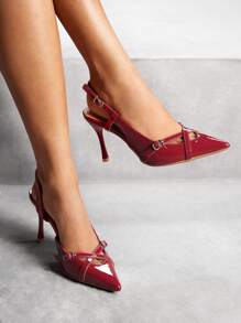 CUCCOO SZL Fashion Burgundy High Heel Pointed Toe Pumps For Commute, Date, Party BURGUNDY Pumps Spring Shoes Spring Break Easter Prom Heels - Burgundy - View 10