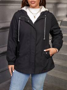 SHEIN LUNE Plus Size Elastic Waist Thermal Lined Jacket