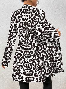 SHEIN Clasi Women Casual Vacation Stand Collar Knit Textured Leopard Print Slim Fit Jacket - Black and White - View 2