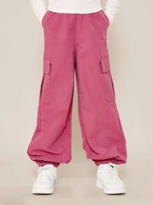 SUMWON Tween Girls Long Sleeve Shirt And Ruched Cargo Pant 2 Piece Set - Watermelon Pink - View 4