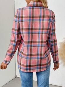 LanaWest Women's Autumn/Winter Long Sleeve Casual Plaid Thermal Lining Pocket Shirt, Long Sleeve Tops Fall Cloth For Women - Pink - View 2