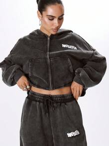 MUSERA Washed Wide Leg Sweatpants Vacation Sexy Winter Casual - Black - View 5