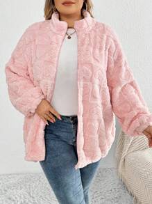 SHEIN CURVE+ Áo khoác trái tim màu hồng thường ngày cỡ lớn, dành cho mùa đông - Hồng - Xem 6