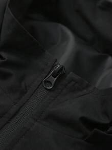 Gym Rark Boyfriend Style Men's Solid Color Front Zipper Long Sleeve Letter Print Hooded Sports Jacket - Black - View 3