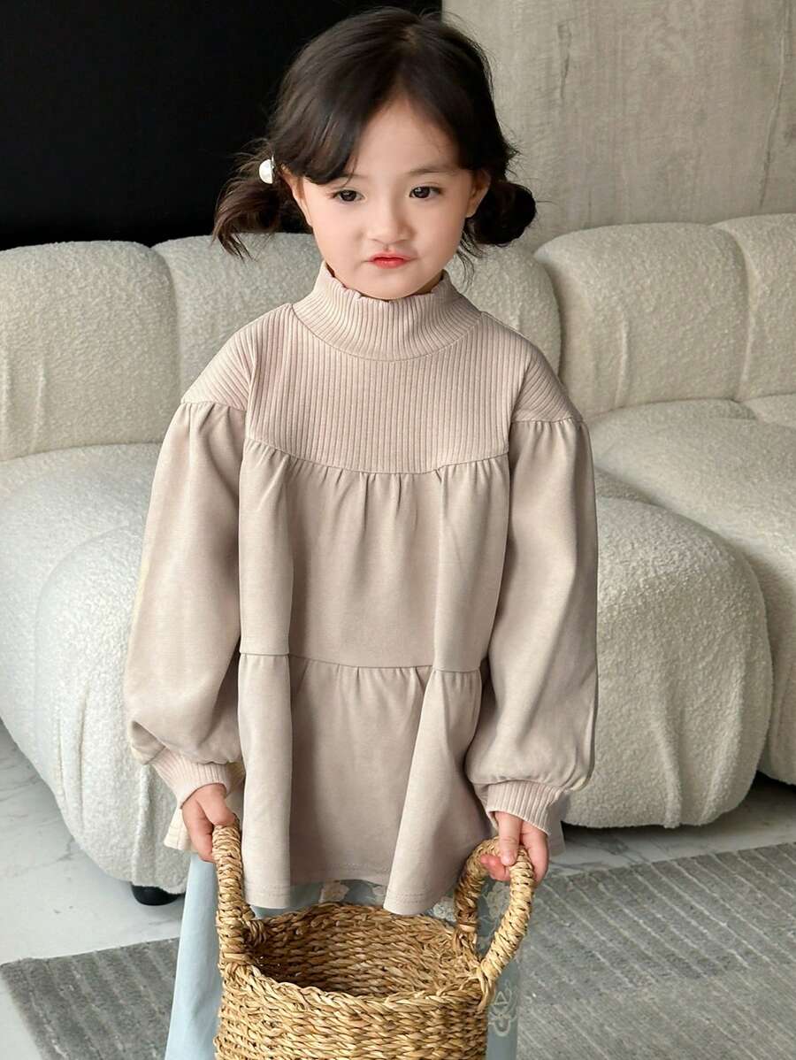 Dazy Kids 年轻女孩高领拼布连衣裙，年轻女孩秋装