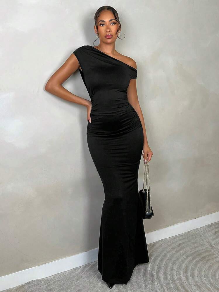 navy blue bridesmaid dresses shein Women's Elegant Crew Neck Chiffon Maxi Navy Blue Bridesmaid Dress Formal  Dress Wedding Spring