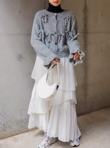 FRIFUL Women's Bow Decorated Thicken Fleece Sweater,Fall Women Clothes,Winter