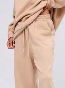 MUSERA Pocket Detail Wide Leg Sweatpants Vacation Boho Elegant Holiday Vacation Holiday Airport - Apricot - View 5